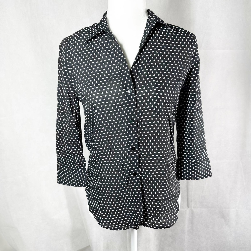 L’AGENCE Ryan 3/4 Sleeve Blouse Spade Print Black White Size XS